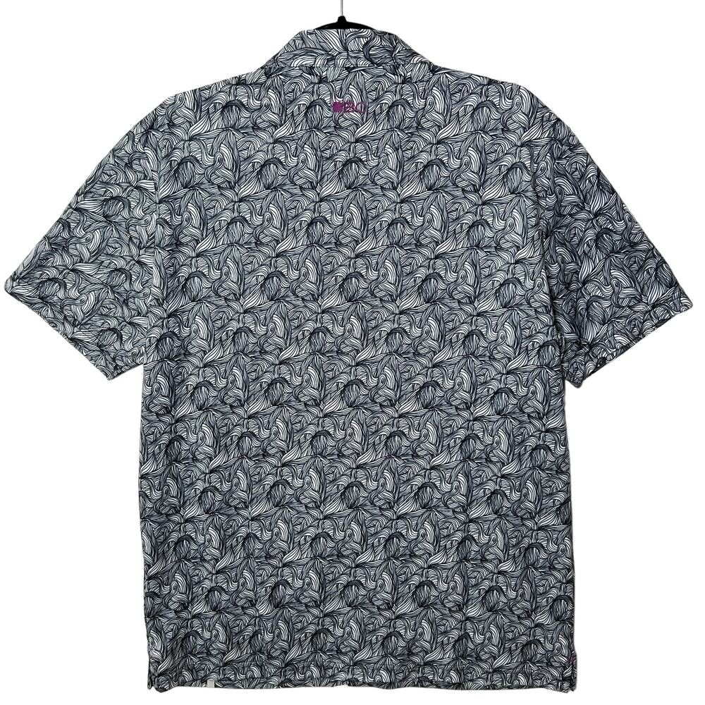 New Black Clover Button Up Short Sleeve Golf Shirt Black White Men Large NWOT - Picture 3 of 9